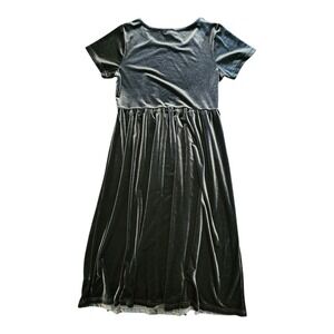 Velvet Midi Dress Short Sleeve Gray Casual Party Elegant Comfortable Size Medium